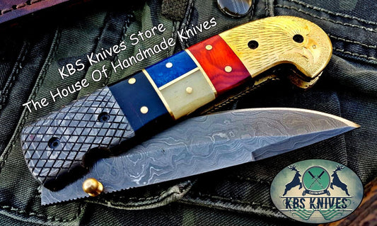 KBS Knives Custom Handmade Damascus Blade Folding Pocket Knife