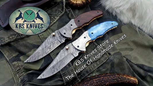 KBS Knives Custom Handmade Damascus Steel Folding Pocket Knives ( Deal )