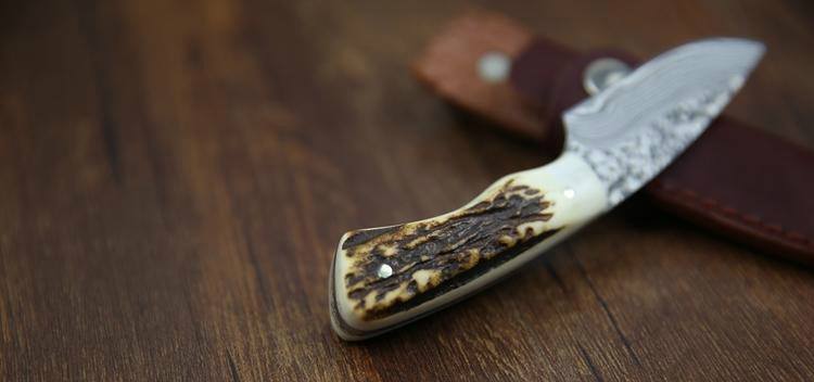 KBS Knives Custom Handmade Twist Damascus New Zealand Red Stag Hunting Skinning Knife