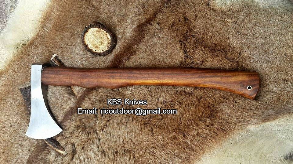 KBS Knives Handmade Custom Viking Axe with 1095 High Carbon Steel Blade, Rosewood Handle, and Leather Sheath - KBS Knives Store