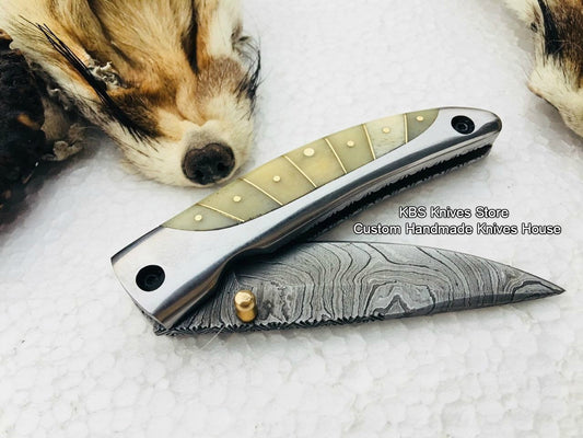 KBS Knives Custom Handmade Damascus Steel Blade Folding Pocket Knife