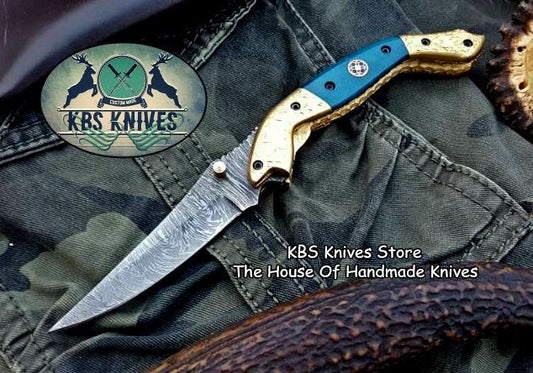 KBS Knives Custom Handmade Damascus Steel Folding Pocket Knife
