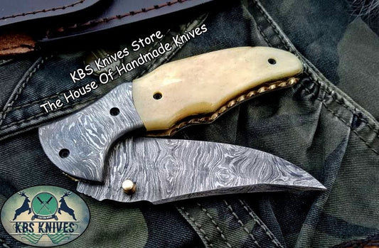 KBS Knives Custom Handmade Damascus Steel Folding Pocket Knife