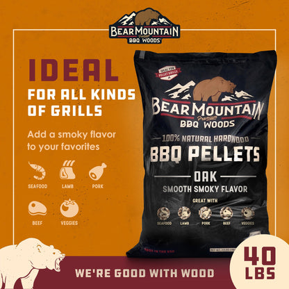 Bear Mountain BBQ All Natural Hardwood Oak BBQ Smoker Pellets, 20 lbs (2 Pack)