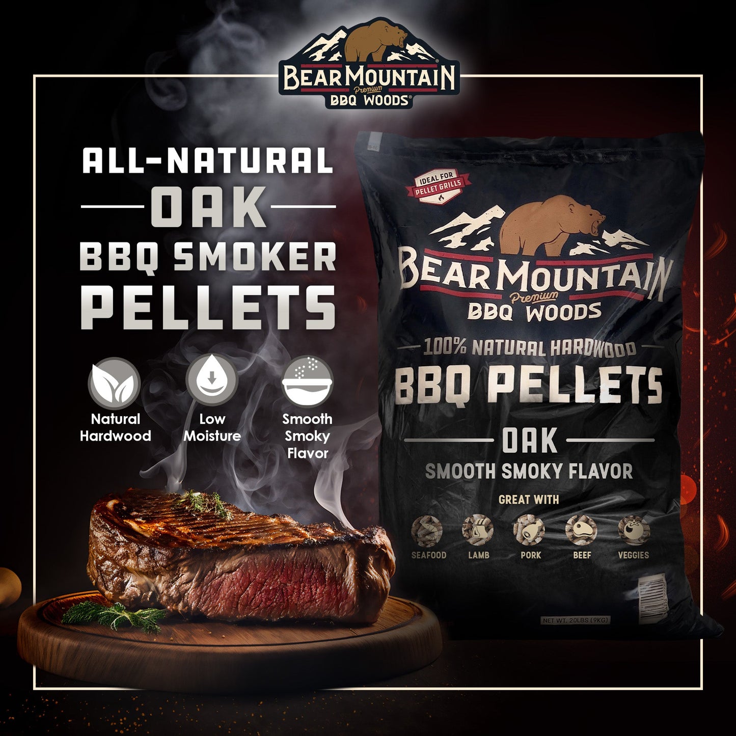 Bear Mountain BBQ Premium All-Natural Hardwood Oak BBQ Smoker Pellets, 20 lbs