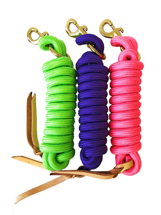 AJ Tack Lead Rope Set of 3, Pink, Purple, Lime Green