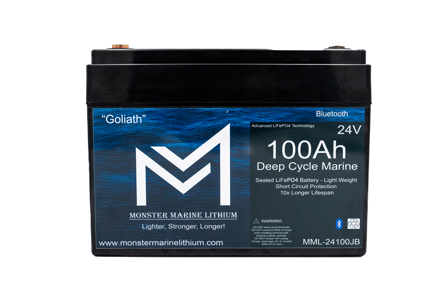 Monster Marine Lithium 24V 100Ah Lithium Marine Trolling Motor Battery "Goliath" - Bluetooth