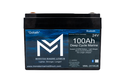 Monster Marine Lithium 24V 100Ah Lithium Marine Trolling Motor Battery "Goliath" - Bluetooth