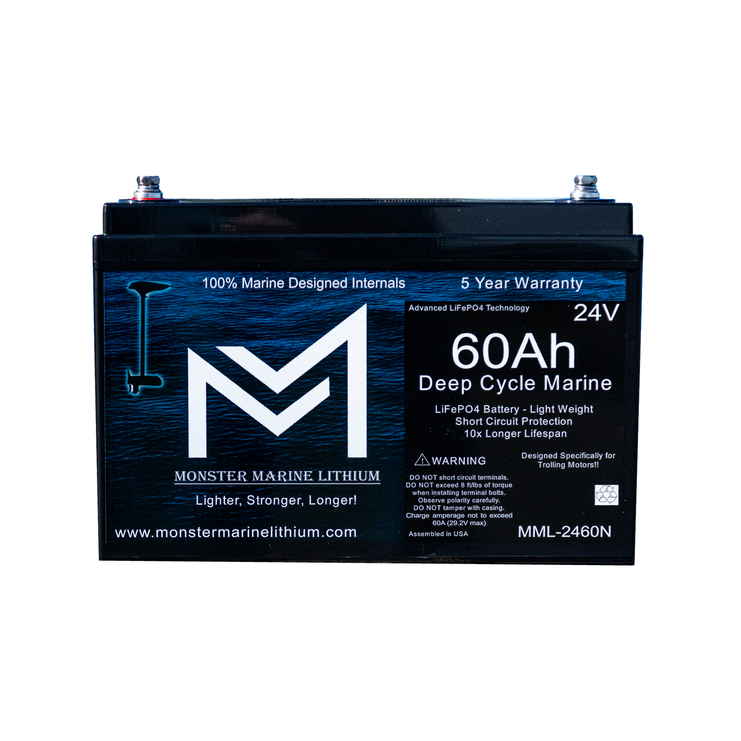 Monster Marine Lithium 24V 60Ah Lithium Marine Trolling Motor Battery - Bluetooth