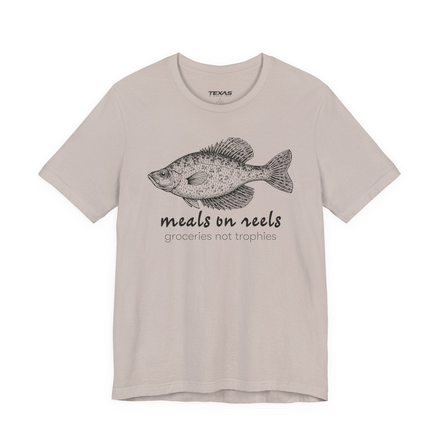 Texas Rigged Tees Meals on Reels: Groceries Not Trophies — Unisex Cotton Tee