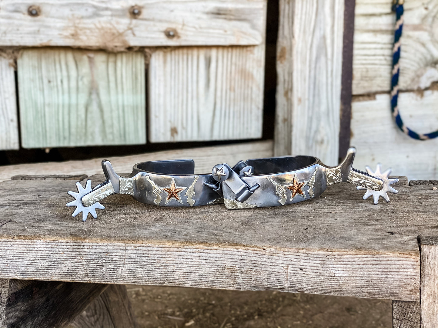 AJ Tack Men's Stainless Steel Stars and Double Shooter Spurs