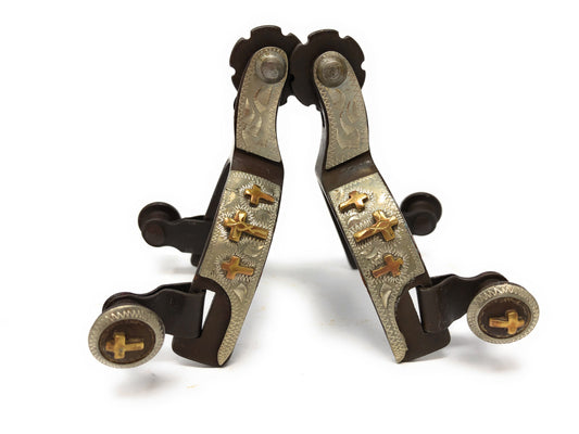 AJ Tack Baby Antique Brown Three Cross Spurs and Spur Straps Set