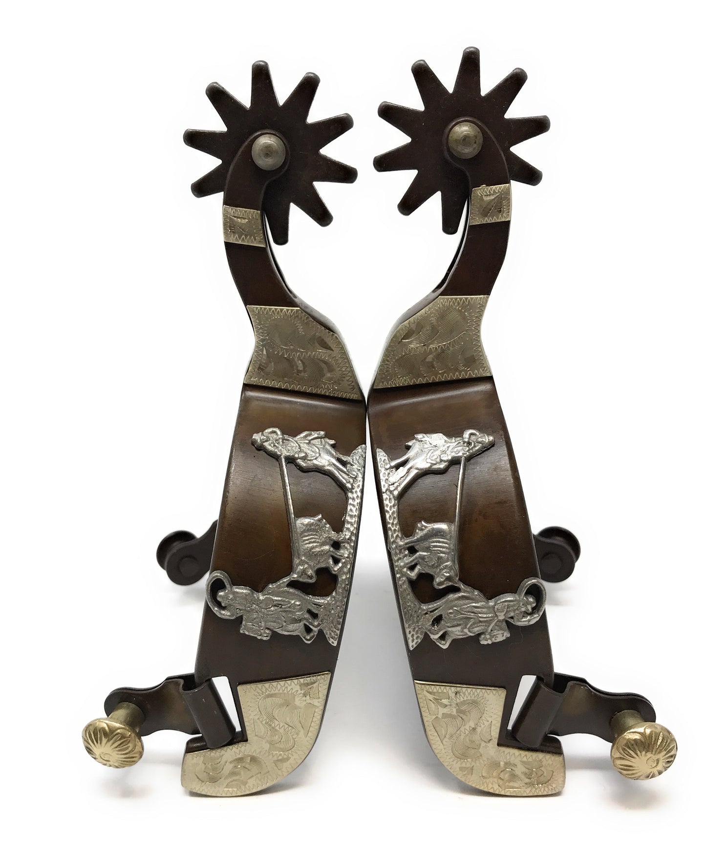 AJ Tack Men's Antique Brown Team Roping Spurs