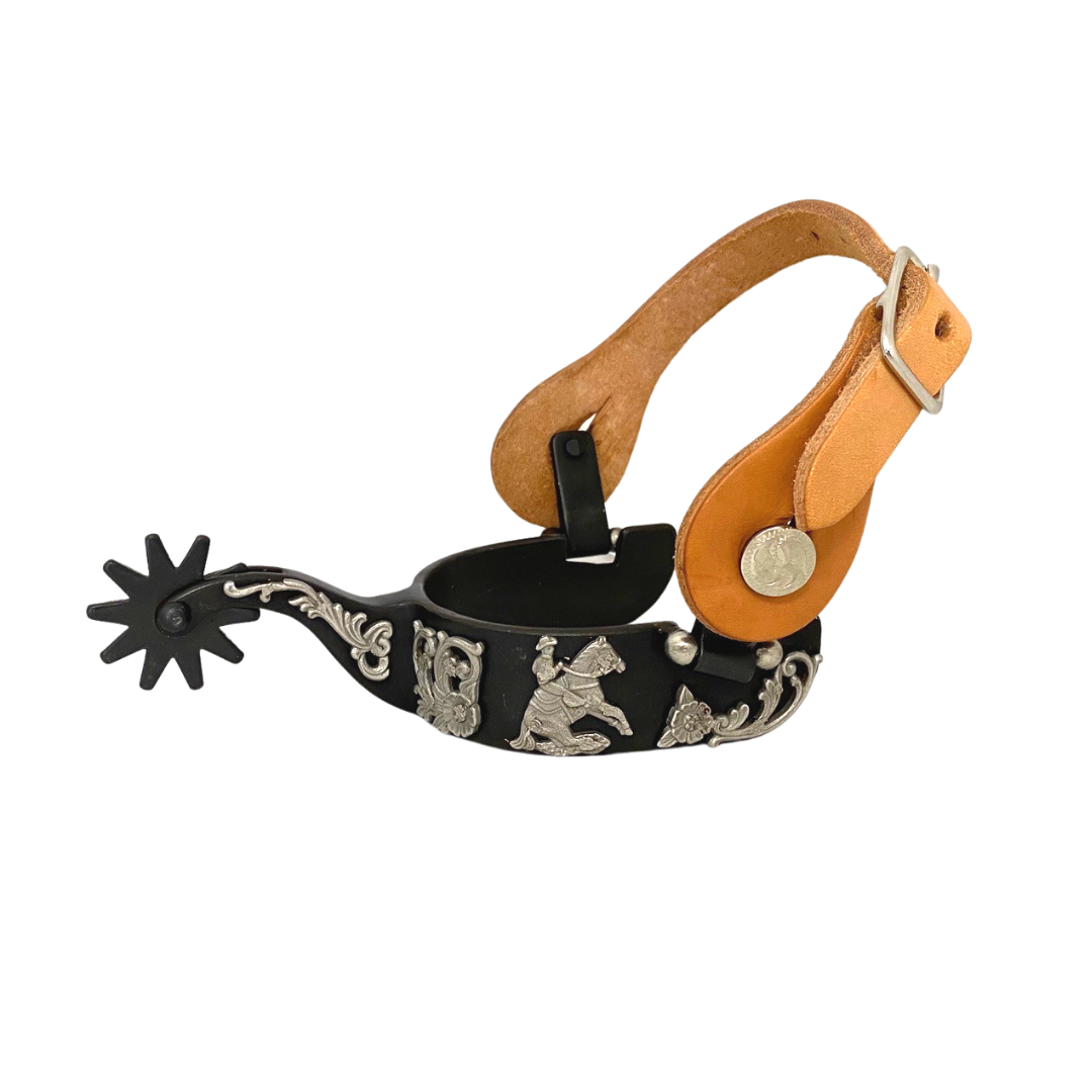 AJ Tack Men's Black Steel Reining Horse Spurs and Straps