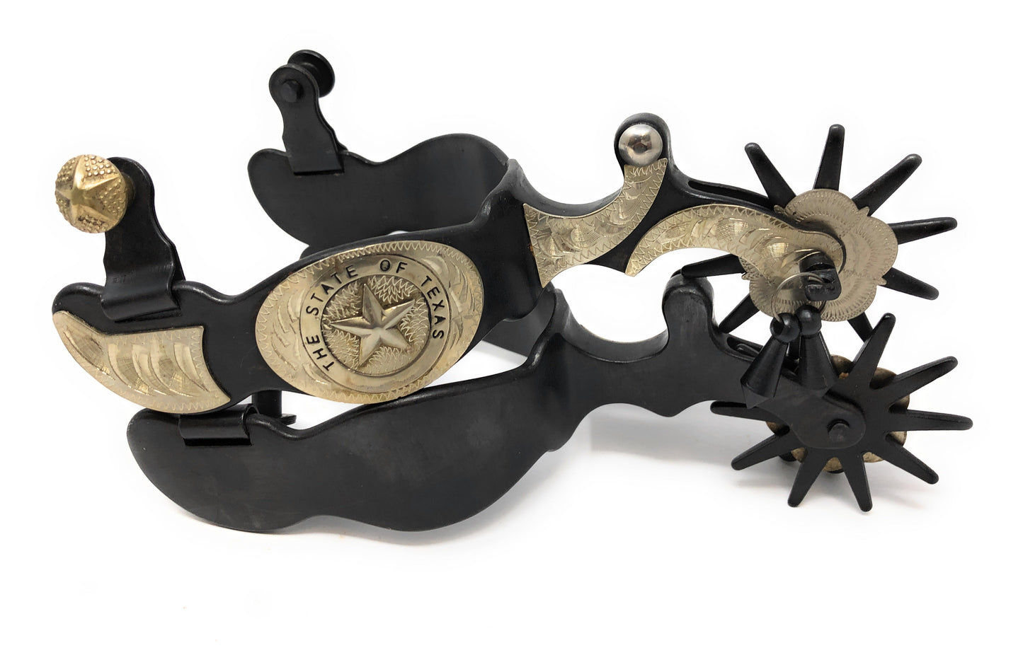 AJ Tack Men's Black Engraved Texas State Seal Spurs