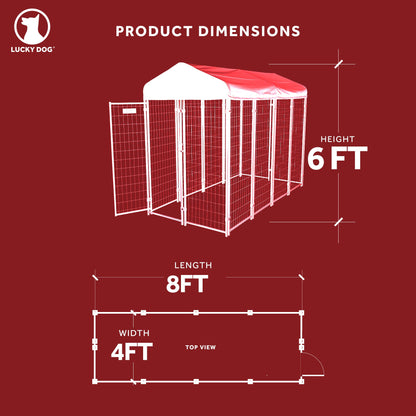 Lucky Dog STAY Series 4 x 8 x 6 Foot Roofed Steel Frame Villa Dog Kennel, Grey