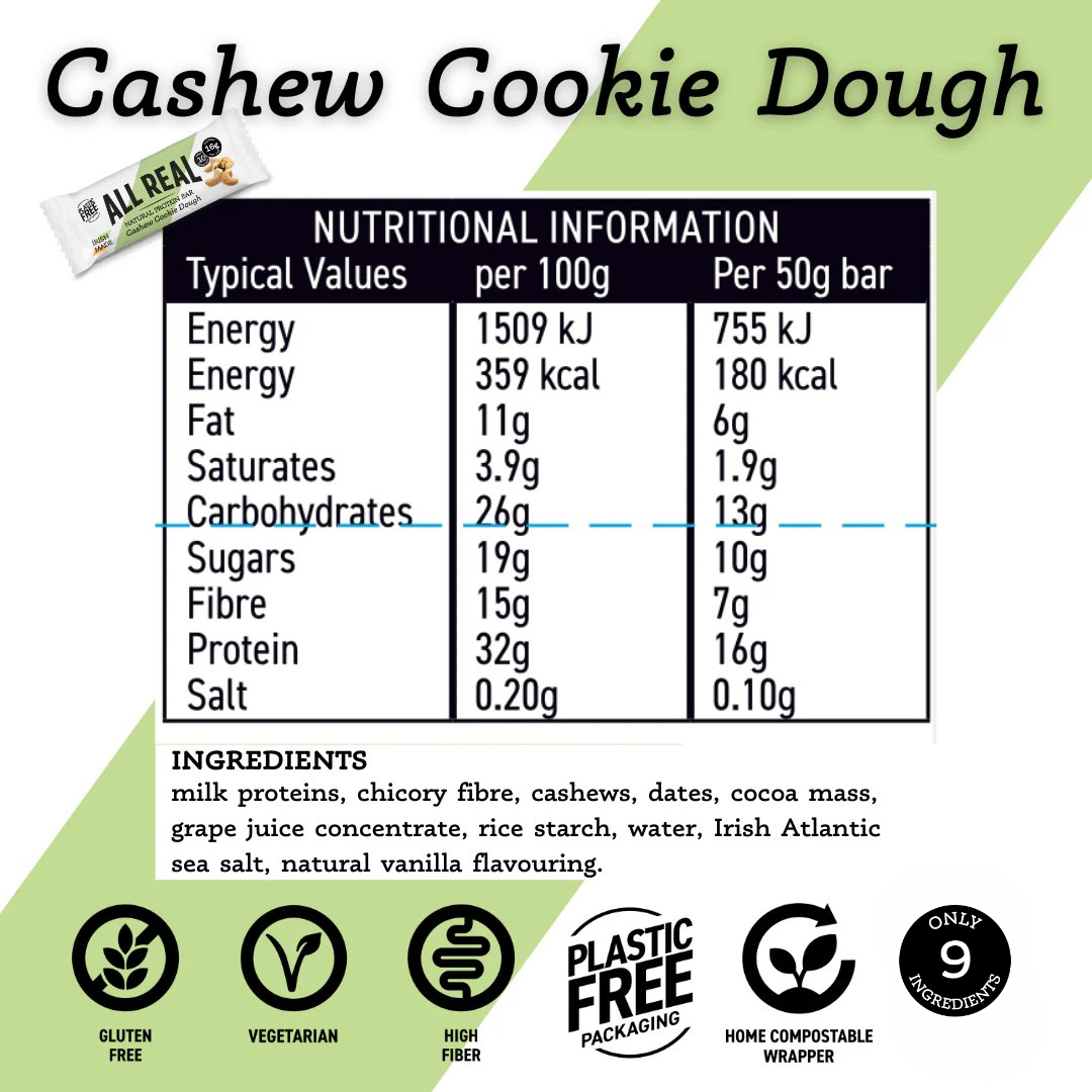 All Real Cashew Cookie Dough Protein Bar 50g x 12 bars