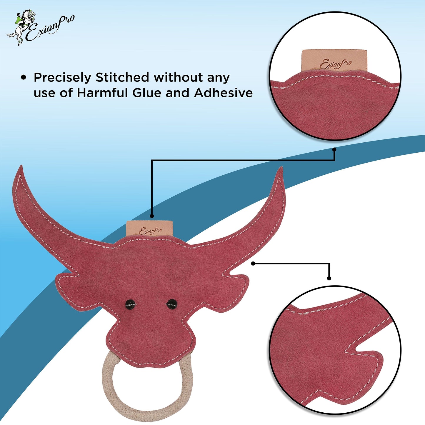 Bridles & Reins ExionPro Natural Leather Bull Dog Toy with Non Toxic Fiber Stuffing- Pink Color