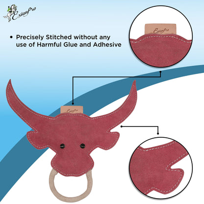 Bridles & Reins ExionPro Natural Leather Bull Dog Toy with Non Toxic Fiber Stuffing- Pink Color