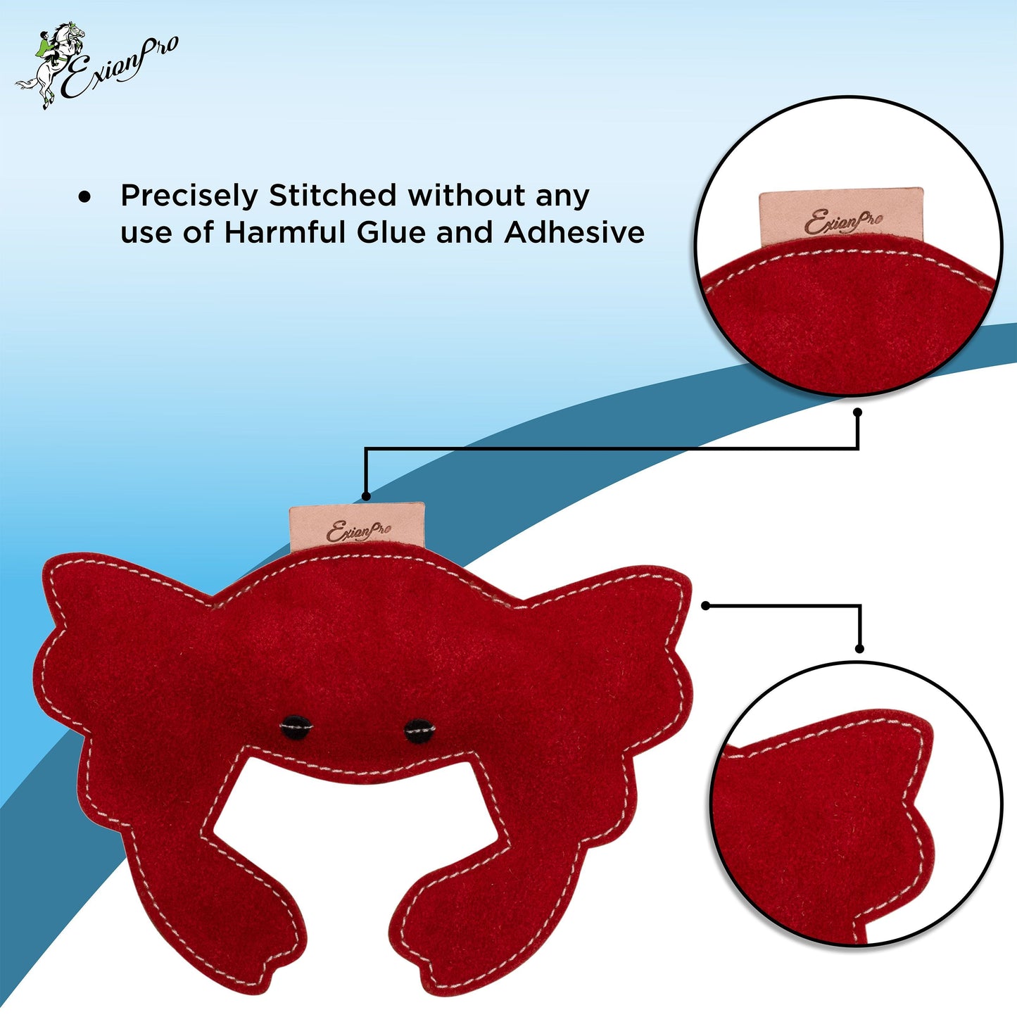 Bridles & Reins ExionPro Natural Leather Crab Dog Toy with Non Toxic Fiber Stuffing- Red Color