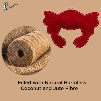 Bridles & Reins ExionPro Natural Leather Crab Dog Toy with Non Toxic Fiber Stuffing- Red Color
