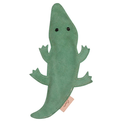 Bridles & Reins ExionPro Natural Leather Crocodile Dog Toy with Non Toxic Fiber Stuffing- Green Color