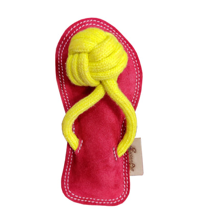 Bridles & Reins ExionPro Natural Leather Slipper Dog Toy with Non Toxic Fiber Stuffing - Red/Yellow Color