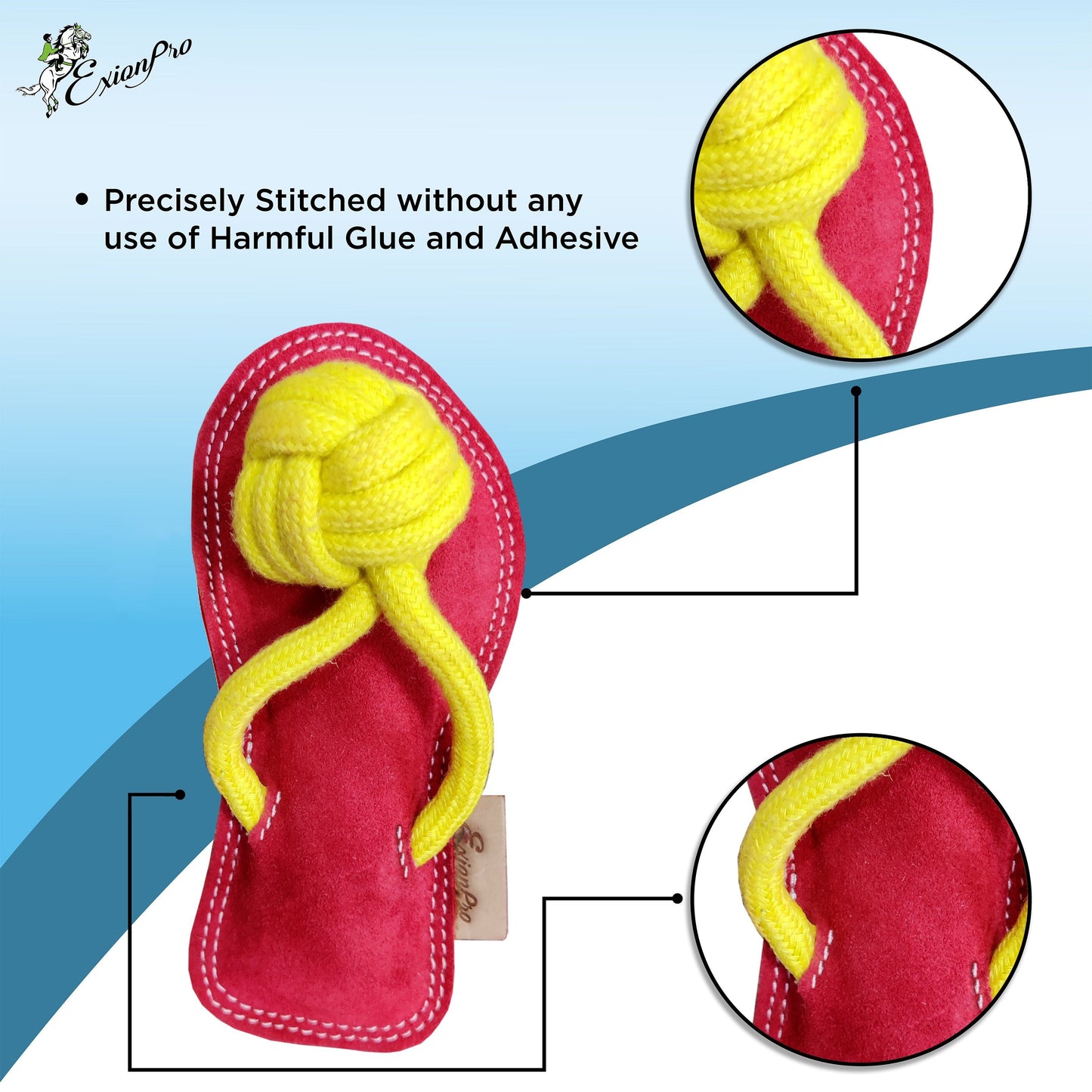 Bridles & Reins ExionPro Natural Leather Slipper Dog Toy with Non Toxic Fiber Stuffing - Red/Yellow Color