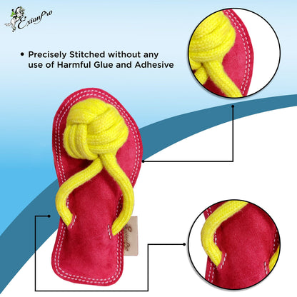 Bridles & Reins ExionPro Natural Leather Slipper Dog Toy with Non Toxic Fiber Stuffing - Red/Yellow Color