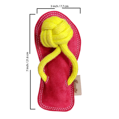 Bridles & Reins ExionPro Natural Leather Slipper Dog Toy with Non Toxic Fiber Stuffing - Red/Yellow Color