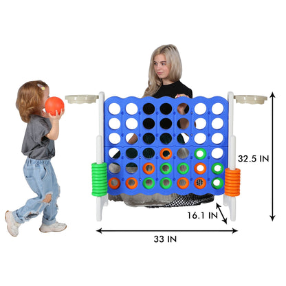 SDADI Giant 33 Inch 4-In-A-Row Game and Basketball Game for Kids, Gray and Blue
