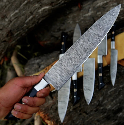 Texan Knives Knife Sets for Kitchen – 13" Damascus Steel Chef Knife with Epoxy Resin Handle & Leather Sheath