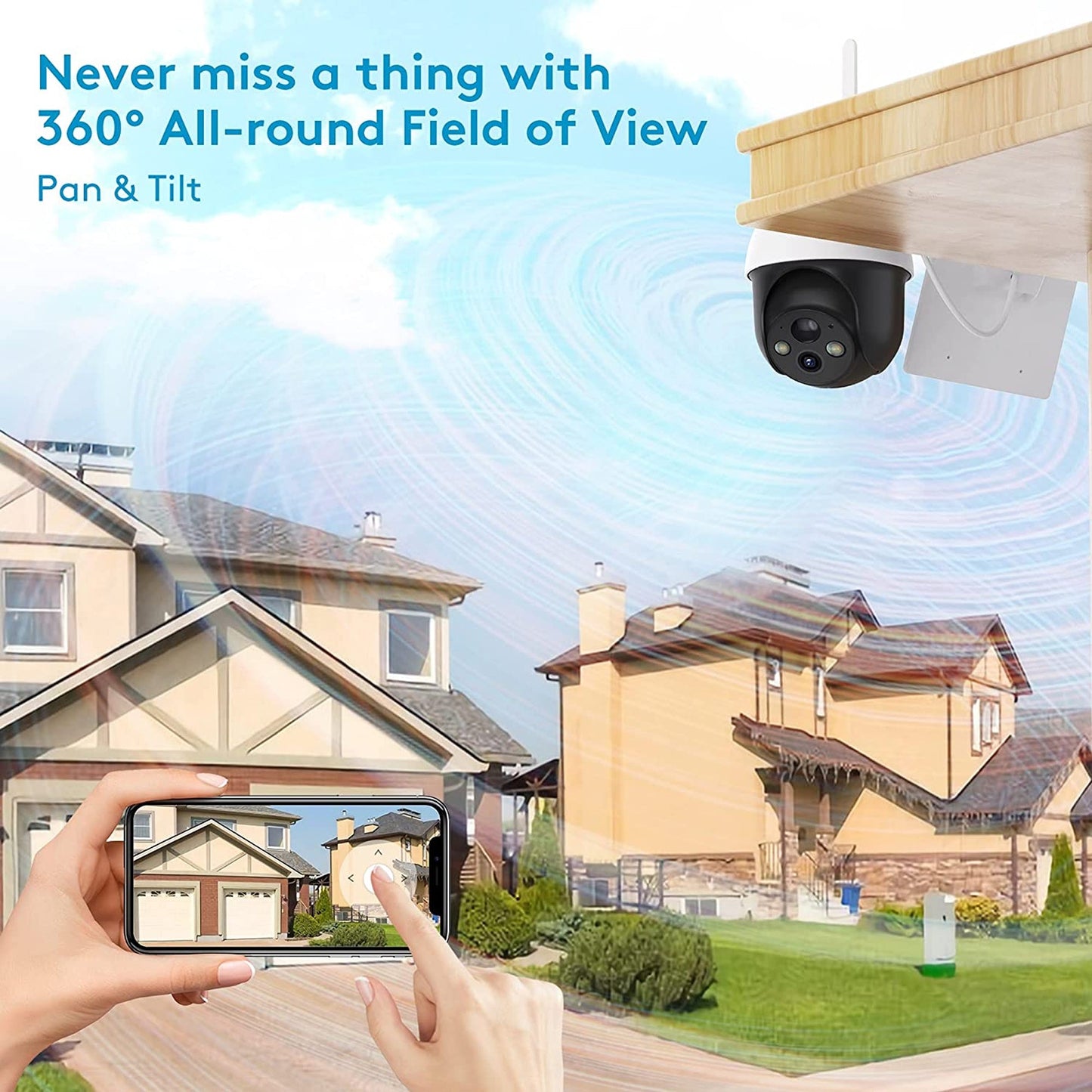 DEKCO WiFi Rotating Outdoor Solar Dome Home Security Camera with Motion Alarm