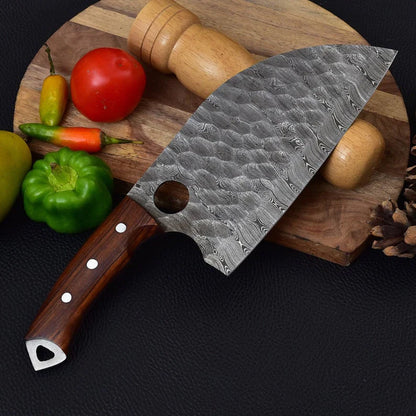 Texan Knives Custom Handmade Damascus Steel Cleaver Heavy Duty Chopper Chef Kitchen Knife Damascus Steel Cleaver