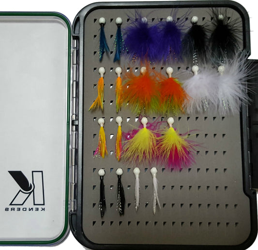 Kenders - 20 Piece Feather/Marabou Jig Kit with Large Pad Box