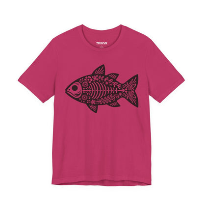 Texas Rigged Tees Mexican Flora Fish Skeleton — Unisex Cotton Tee