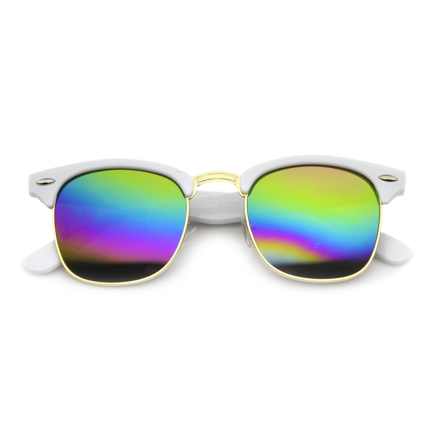 zeroUV Retro Horned Rim Half Frame Flash Mirror Lens Sunglasses 9309