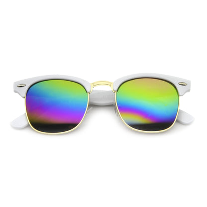 zeroUV Retro Horned Rim Half Frame Flash Mirror Lens Sunglasses 9309
