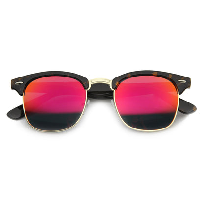 zeroUV Retro Horned Rim Half Frame Flash Mirror Lens Sunglasses 9309