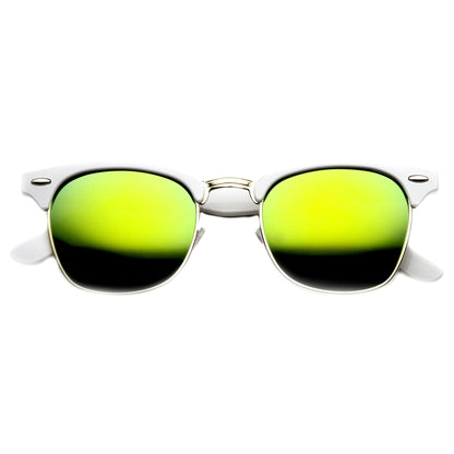 zeroUV Retro Horned Rim Half Frame Flash Mirror Lens Sunglasses 9309