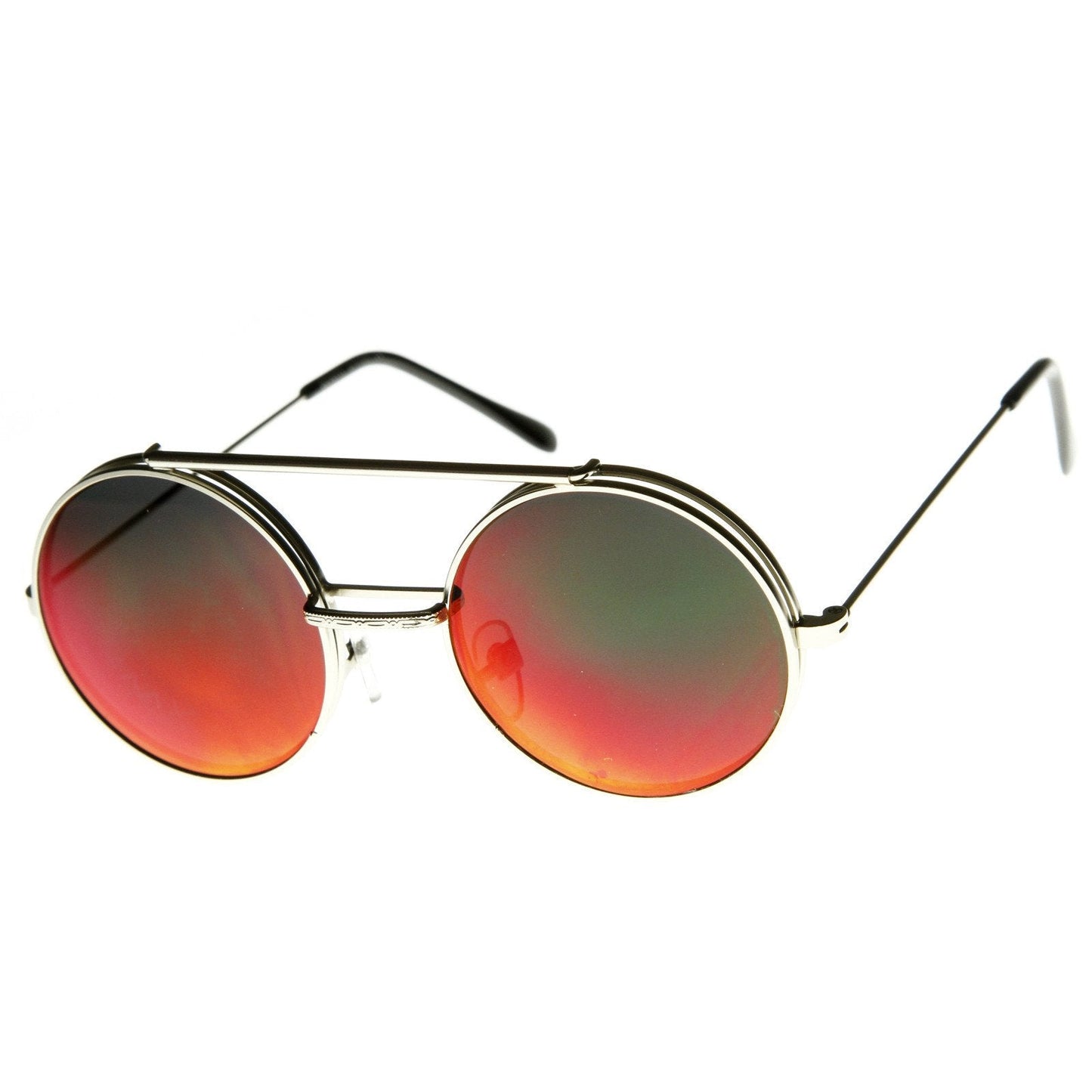 zeroUV Retro Round Steampunk Mirrored Lens Flip Up Sunglasses 8966