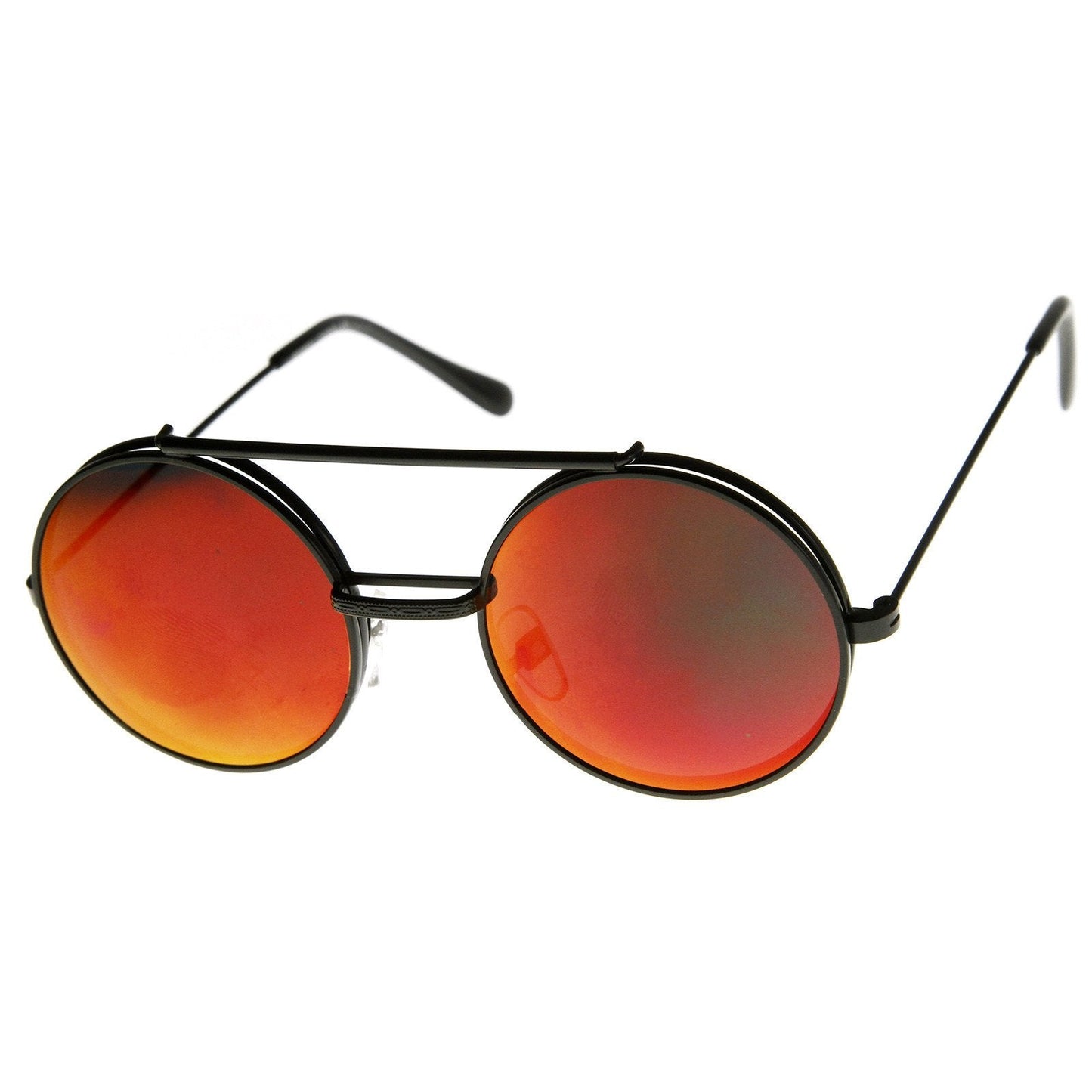 zeroUV Retro Round Steampunk Mirrored Lens Flip Up Sunglasses 8966