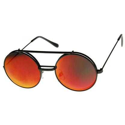 zeroUV Retro Round Steampunk Mirrored Lens Flip Up Sunglasses 8966