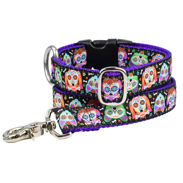 2 Hounds Design 1″ XOLO – Sugar Skull Ribbon Dog Leash