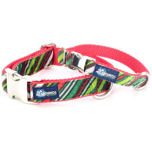 2 Hounds Design Christmas Stripe Velvet Essential Martingale Dog Collar