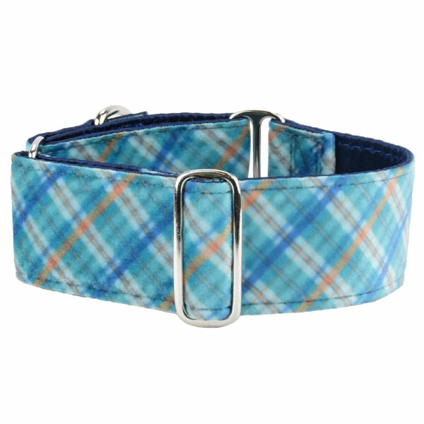 2 Hounds Design Blue Plaid Elite Velvet Buckle Martingale Dog Collar