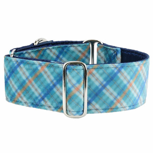 2 Hounds Design Blue Plaid Elite Velvet Buckle Martingale Dog Collar