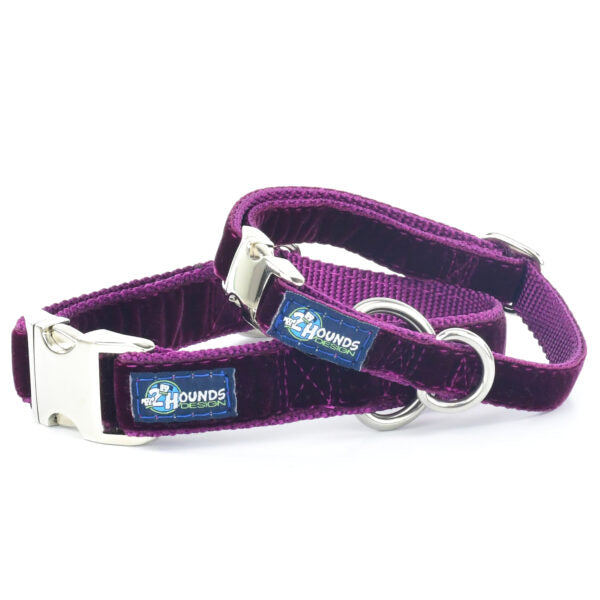 2 Hounds Design Burgundy Velvet Essential Dog Collar