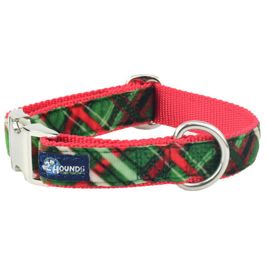 2 Hounds Design Christmas Plaid Green Velvet Essential Martingale Dog Collar (1″ Only)