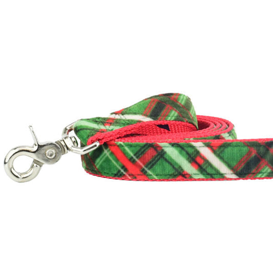 2 Hounds Design Christmas Plaid Green Velvet Dog Leash (1″ Only)